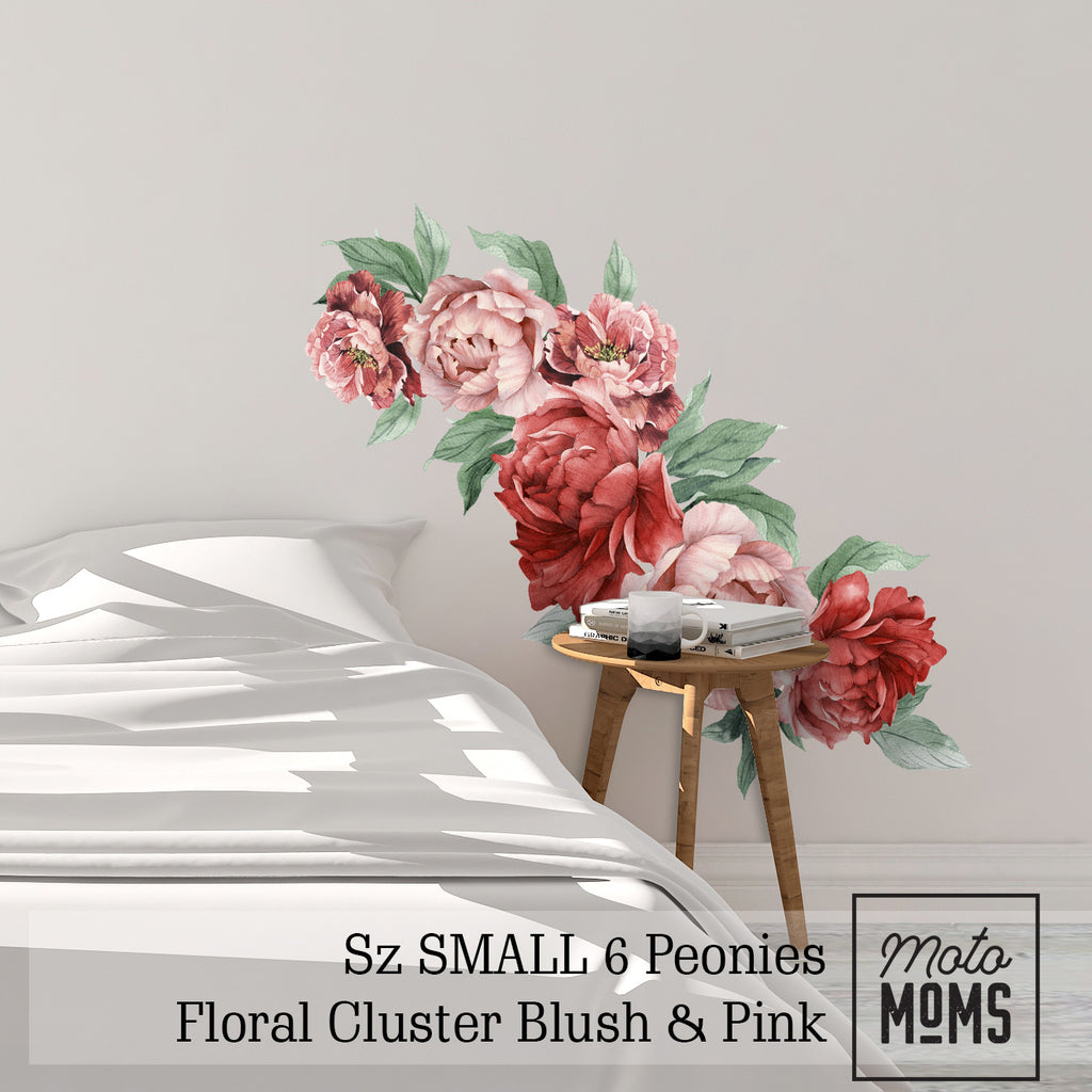 6 Peonies & Greenery Floral Wall Decals Blush Pink Flowers – MotoMoms Decor